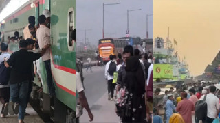 পবিত্র ঈদুল ফিতর সামনে রেখে ঢাকা-টাঙ্গাইল মহাসড়কে যাত্রীর অপেক্ষায় সারি সারি গাড়ি